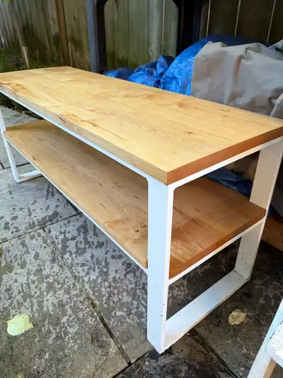 Custom solid wood two-tier bench / media console, View more