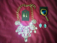 Jewelry, necklace, earrings, brooch, Swarovski crystal earrings.