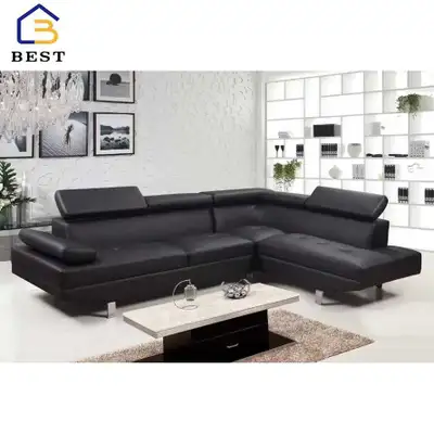 Leather Sectional with Adjustable Headrest and Chaise, View more