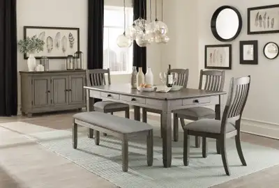 Dining tables with Drawers and 4 Chairs and Bench, View more