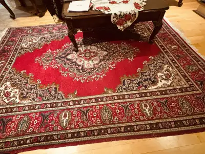 Vintage Red Persian Rug Floral Medallion Hand-Knotted Wool, View more