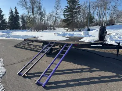 2014 flat deck trailer 8x12 with 20 inch nose 2 inch adjustable hitch Sled ramps that folds away und...
