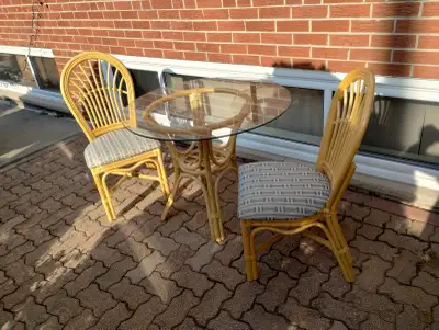 80's Retro 3-Piece Boca Rattan Wicker Table and Chairs, View more