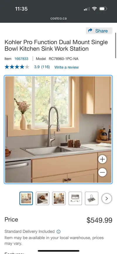 Brand New Kohler Pro Function Dual Mount Single Bowl Kitchen Sin, View more