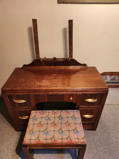 Antique Dresser with stool, mirror and bedframe to match, View more