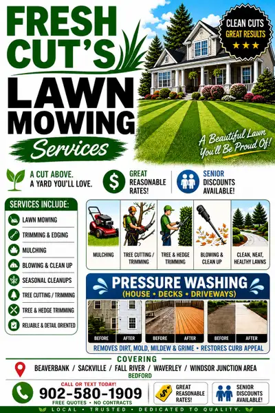 lawn mowing and tree trimming, View more