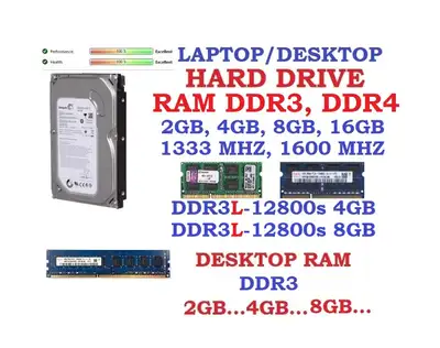 RAM DDR4, DDR3, Hard drive desktop SATA, Hard drive Laptop SATA, View more