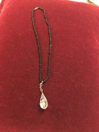 Black onyx necklace with black diamonds & 18k gold pendant