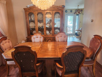 Vintage wood dining table &amp; china cabinet
