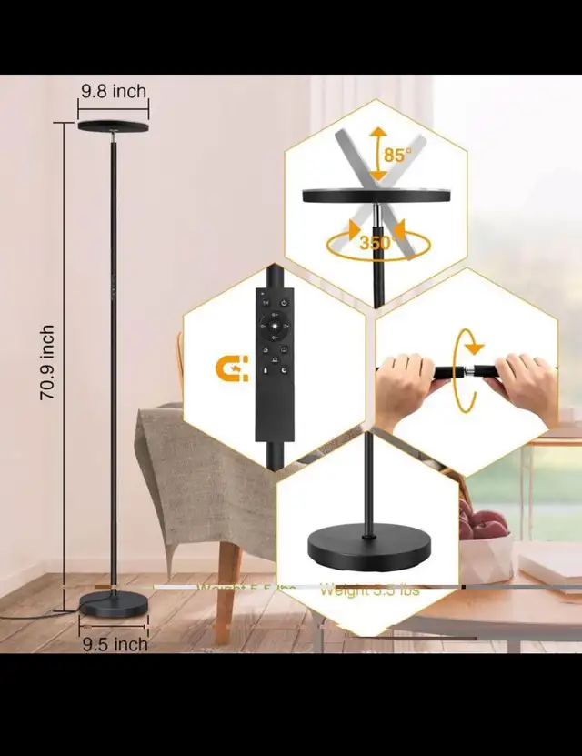 OUTON Floor Lamp, 30W/3000LM LED Modern Torchiere Sky Lamp, Supe in Indoor Lighting & Fans in Hamilton - Image 7