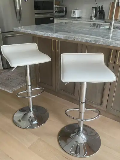 2 White Adjustable Bar Stools – Swivel & Height Adjustable, View more