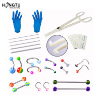 Body Piercing Tools Kit Clamp Gloves Needles Belly Ring Industri