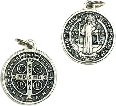 48 Saint Benedict of Nursia Protection Medal Pendant Charm Catholic Religious Made in Italy Silver T...