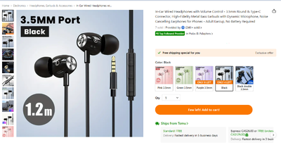 In-Ear Wired Headphones with Volume Control - 3.5mm Round, View more