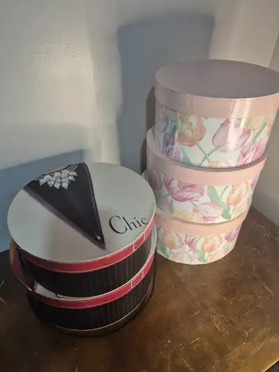 Lot of 5 Vintage Nesting Hat Boxes Fashion / Floral Themes; Used, View more