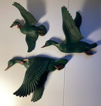 3 "ATLANTIC MOLD" Signed Ceramic Hand Painted Ducks in Flight