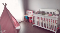 white baby crib frame