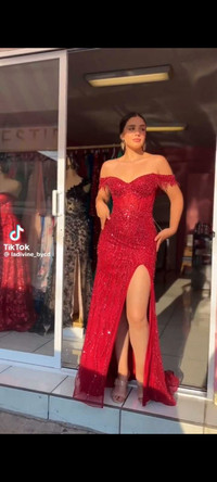 Norma Reed Red sequin corset prom dress