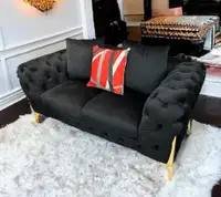 Tufting Black Velvet Sofa Set luxury design 