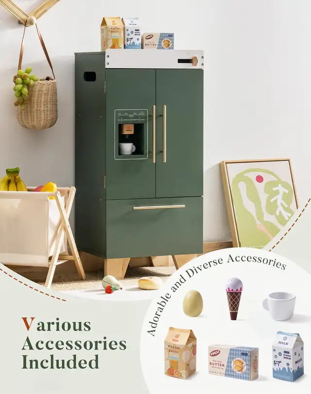 New Robotime WCF22 Vintage Wood Fridge Play Set, Green in Toys & Games in Markham / York Region - Image 2