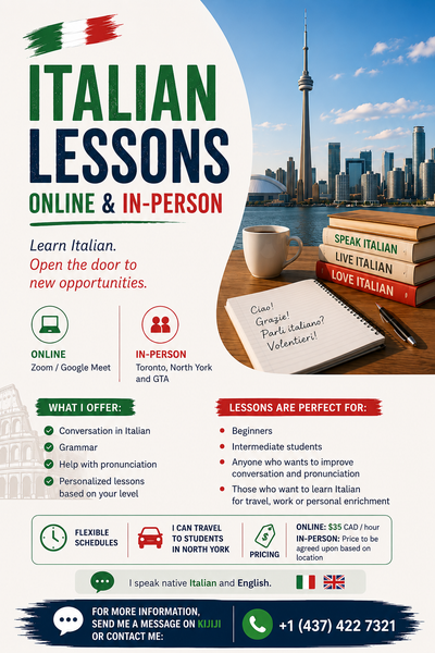 ITALIAN LESSONS ONLINE & IN-PERSON, View more