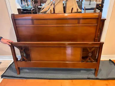 Beautiful Double Bedroom Set. Vintage antique. Headboard, footboard, metal rails, high boy dresser,,...