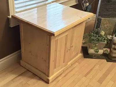 Selling (1) hand crafted, pine (wooden) cabinet TV stand: 28"W x 23"D x 25"H, with double doors & sh...