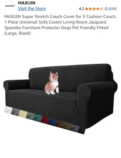 Black Stretchy couch protector, brand new from Amazon, never opened, too late to return it, selling...