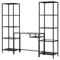 Shelving unit with laptop table, black-brown/glass,