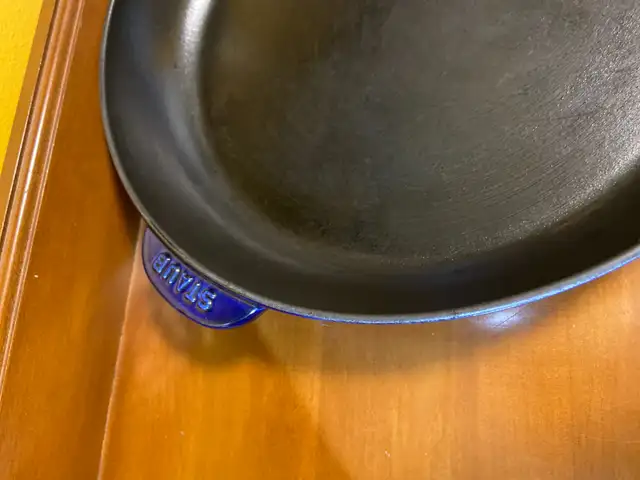 Staub Frying Pan Skillet Dark Blue 12" Cast Iron Enameled France in Kitchen & Dining Wares in Oshawa / Durham Region - Image 3