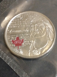 2012 Canada Tecumseh uncirculated, sealed colourized quarter