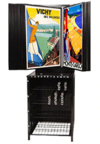 36 Poster display rack with flip swing panels + storage rack