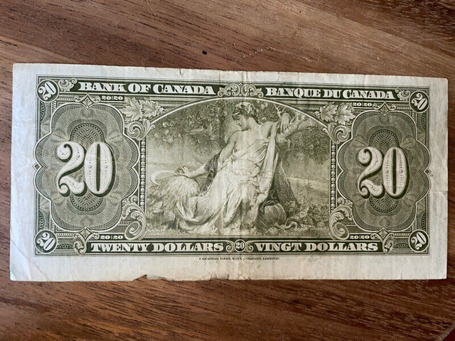 1937 Canadian 20 dollar bill prefix KE in Arts & Collectibles in Mississauga / Peel Region - Image 3