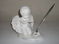 Ceramic White with Touch of Bronze Angel Pen Holder