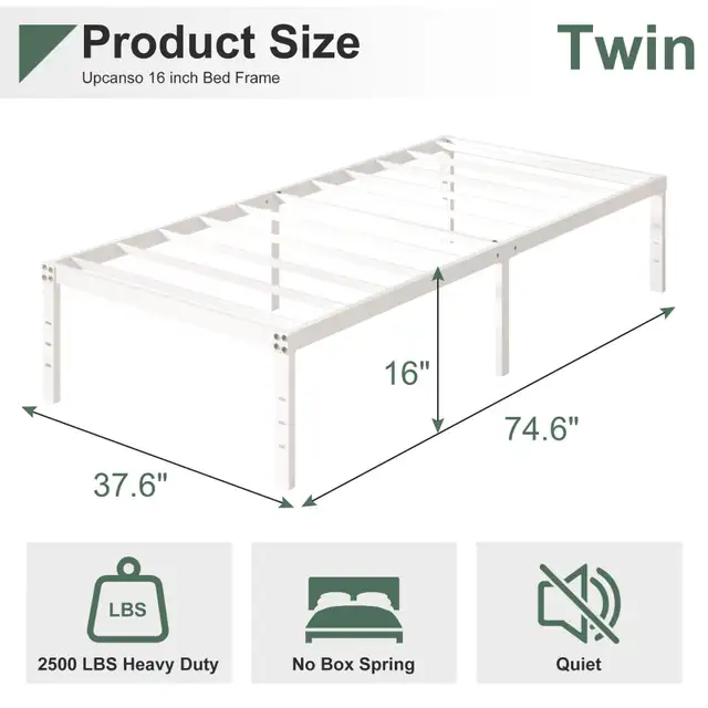 New Upcanso White Twin Bed Frames No Box Spring in Beds & Mattresses in City of Toronto - Image 3