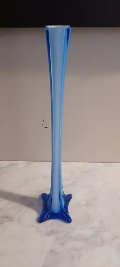 Beautiful Blue 16" Tall Glass Bud Vase Square Faceted , View more