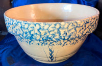 Spongeware Blue Wheat Roseville Pottery R.Ransbottom Mixing Bowl