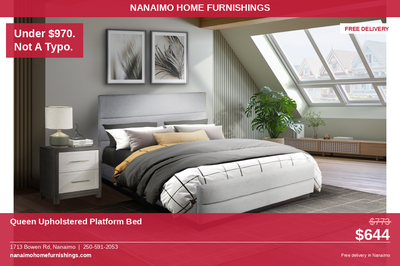 Queen Upholstered Platform Bed Under $650 — Free Delivery Nanaim, View more
