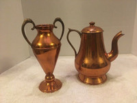 2 Vintage Antique BRASS COPPER Tea Pot Vase Made In PORTUGAL
