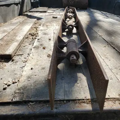 9 feet long 6 in face 22 holes 1/2" dia for fastening 1 1/4" stainless pins 8 inches outer face to f...