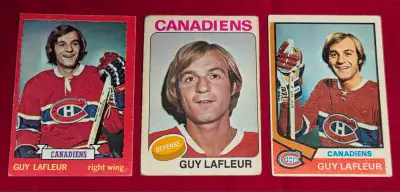 Half price! 3 early 1970s O-Pee-Chee Guy Lafleur cards, non-mint, View more