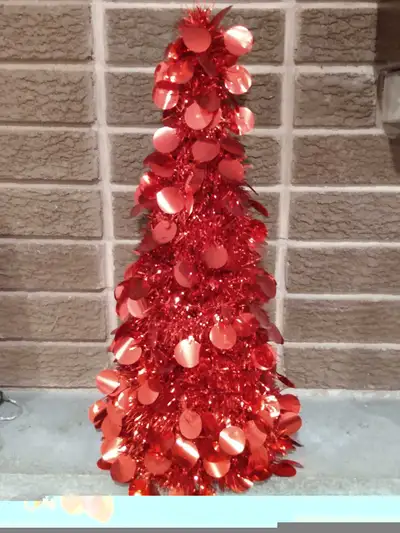 Red Tinsel Tree - 18 inches high , View more