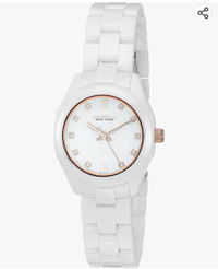 Caravelle By Bulova White Ceramic Rose Gold Accent Watch