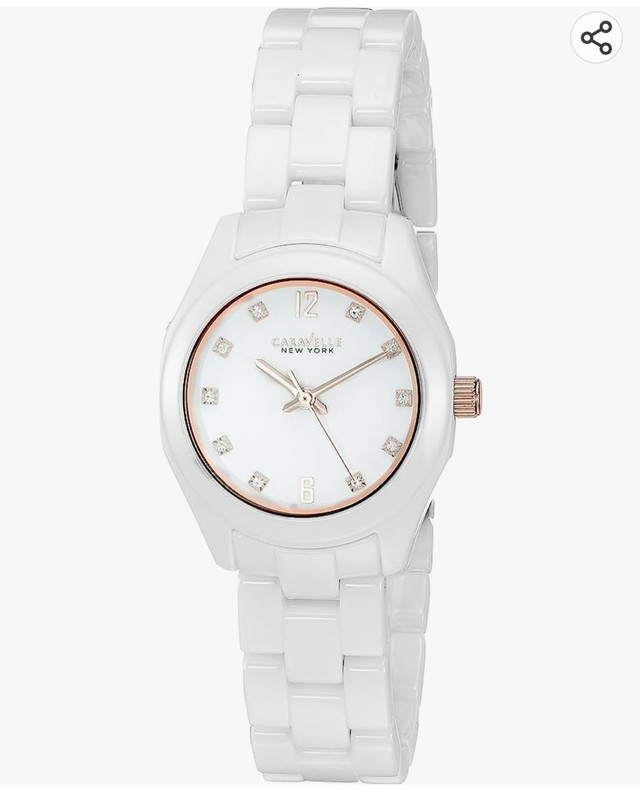 Caravelle By Bulova White Ceramic Rose Gold Accent Watch in Jewellery & Watches in City of Toronto