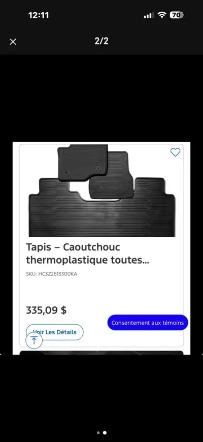 Tapis d’origine Ford en caoutchouc thermoplastique provenant d’un F150 2019 Crew Cab 3 tapis (chauff...