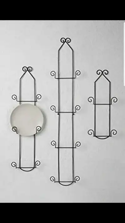 Black Metal 2 Tier China Plate Holder Vertical Wall Display. Can be used to display print art, Fine...