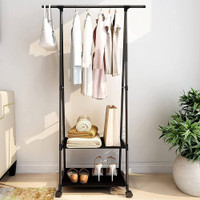 Garment Rack with 2 Bottom Shelves Clothes Hanging Stand for Bed