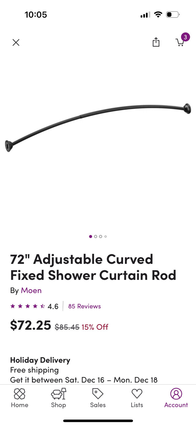 Moen Matte Black Curved Shower Curtain Rod in Bathwares in Hamilton