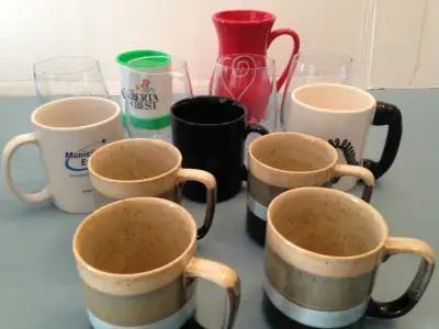 Coffee mugs and a few utensils., View more