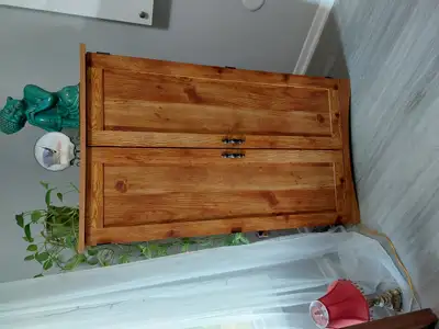 Wood computer desk or storage unit for sale. A little bit of wear and tear but looks good. $20